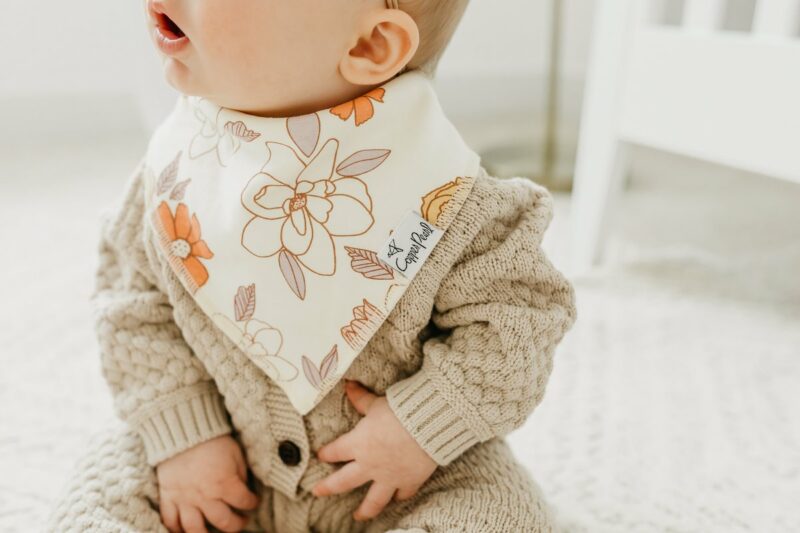 Copper Pearl Triangle Bibs in Floral Ferra Pattern Four Pack