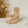 Rylee & Cru Buttoned Oat Colored Children and Baby Bear Suit