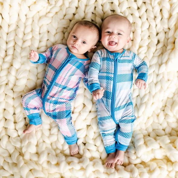 Blueberry Plaid and Rosy Plaid Little Sleepies Bamboo Sleeper Zippy