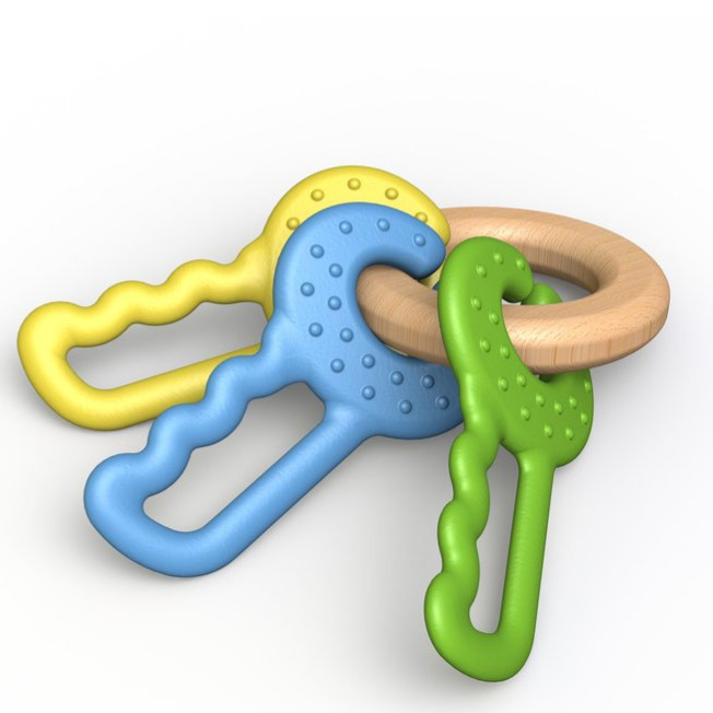 Natural Wood and Rubber Teething Keys for Baby