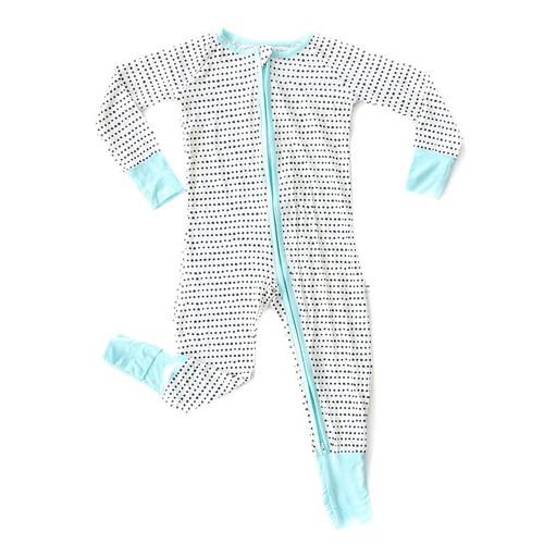 Little Sleepies Polka Dot Turquoise Trim Bamboo Zip Romper/sleeper