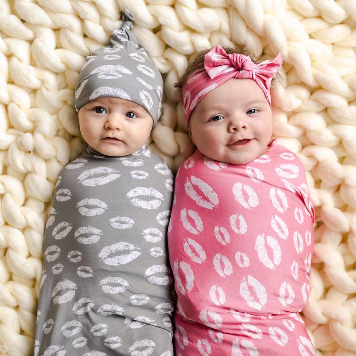 Little Sleepies Pink Kisses Swaddle & Headband Set