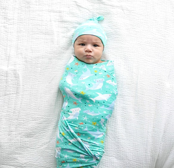 Little Sleepies Shark Soiree Swaddle & Hat Set
