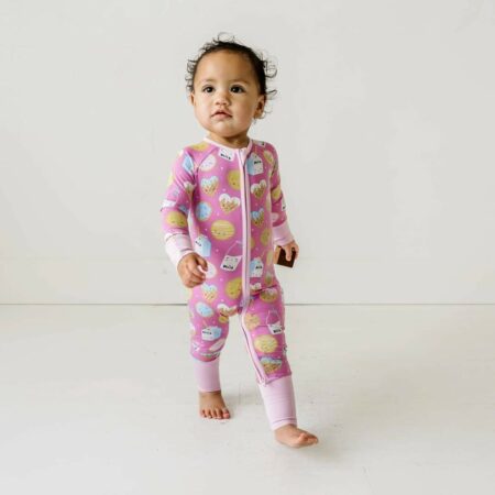 Little Sleepies Pink Cookies & Milk Bamboo Viscose Convertible Zippy