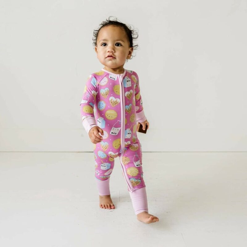 Little Sleepies Pink Cookies & Milk Bamboo Viscose Convertible Zippy