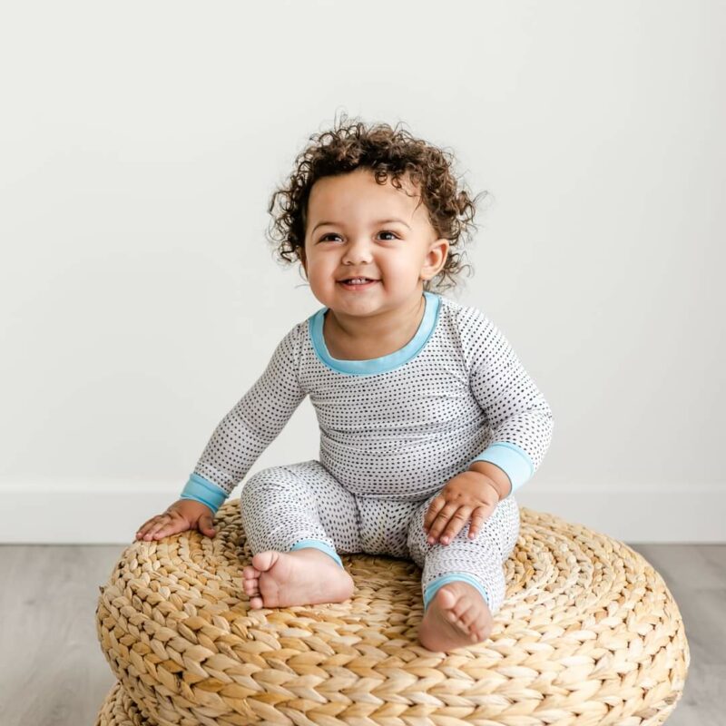 Little Sleepies Polka Dots with Blue Trim Bamboo Two-Piece Pajama Set