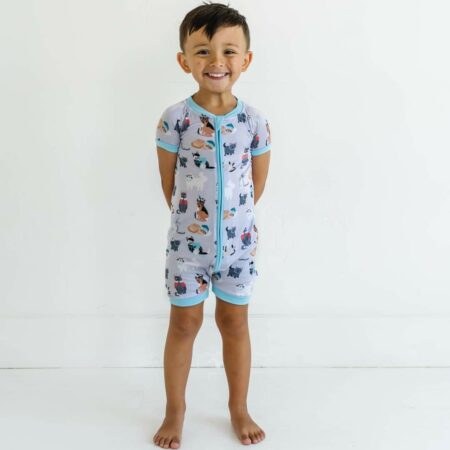 Little Sleepies Blue Cool Cats Shorty Bamboo Viscose Zippy