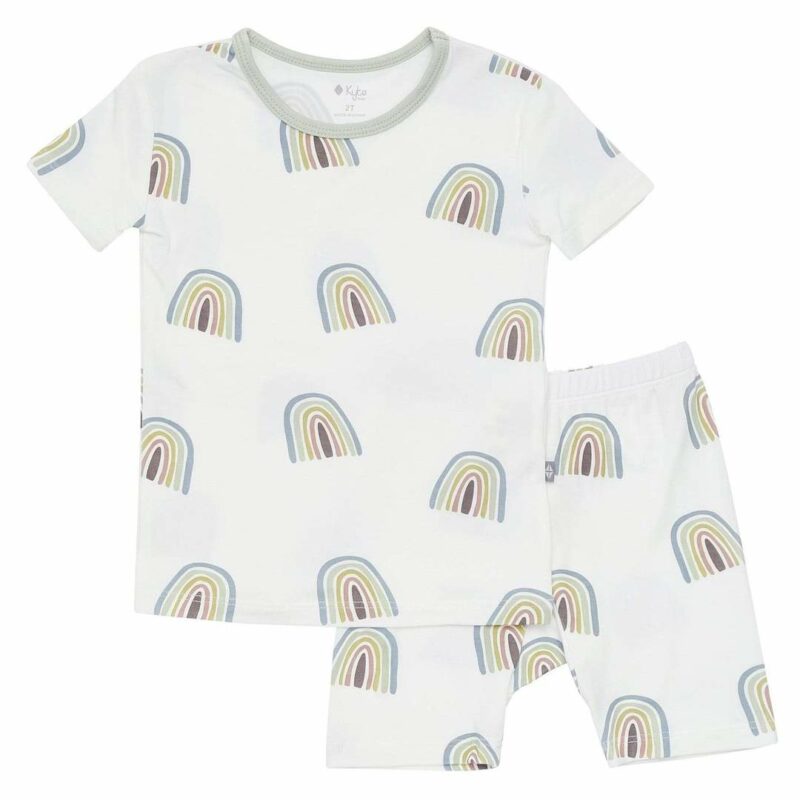 Kyte BABY Short Sleeve Toddler Pajama Set in Aloe Rainbow