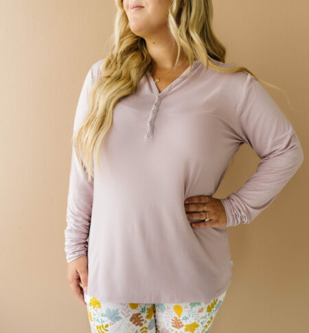 Little Sleepies Dusty Mauve Fall Leaves Bamboo Women's Long Sleeve Pajama Top