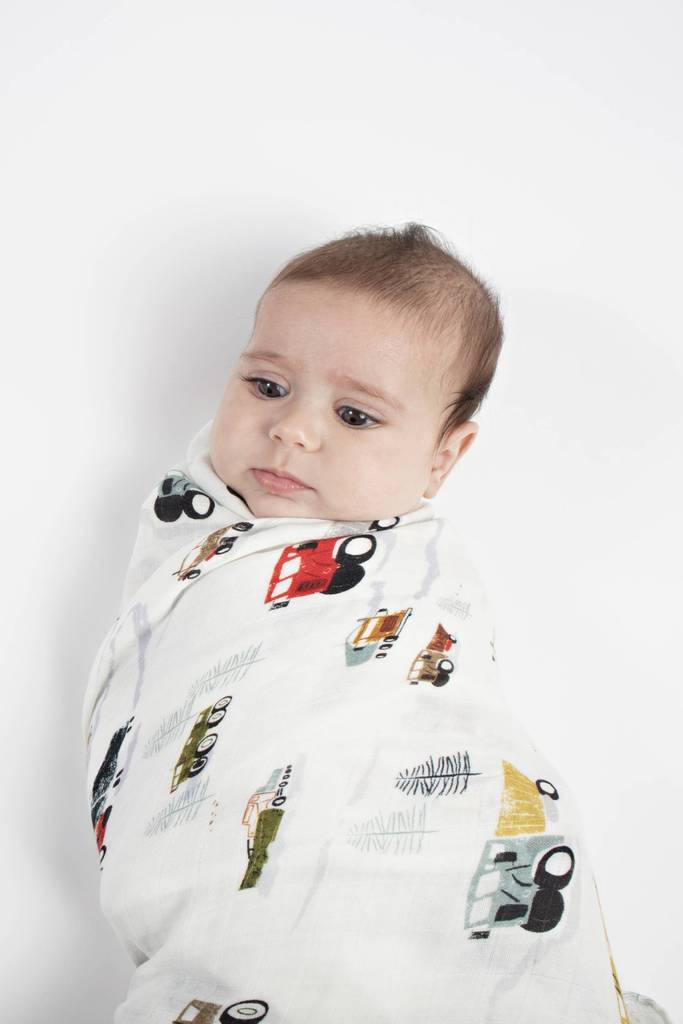 Loulou Lollipop Happy Trucks Holiday Muslin Swaddle