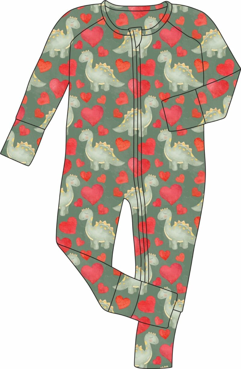 Laree + Co Valentine Dinos Bamboo Viscose Convertible Footie