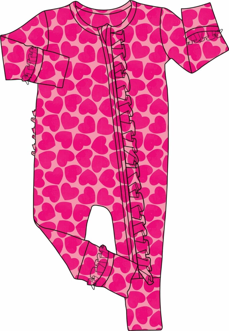 Laree + Co Valentine Hearts Ruffle Bamboo Viscose Convertible Footie