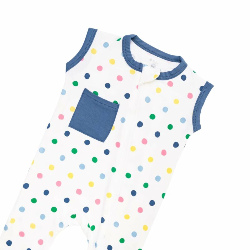 Kyte BABY Sleeveless Zippered Romper in Spring Polka Dots