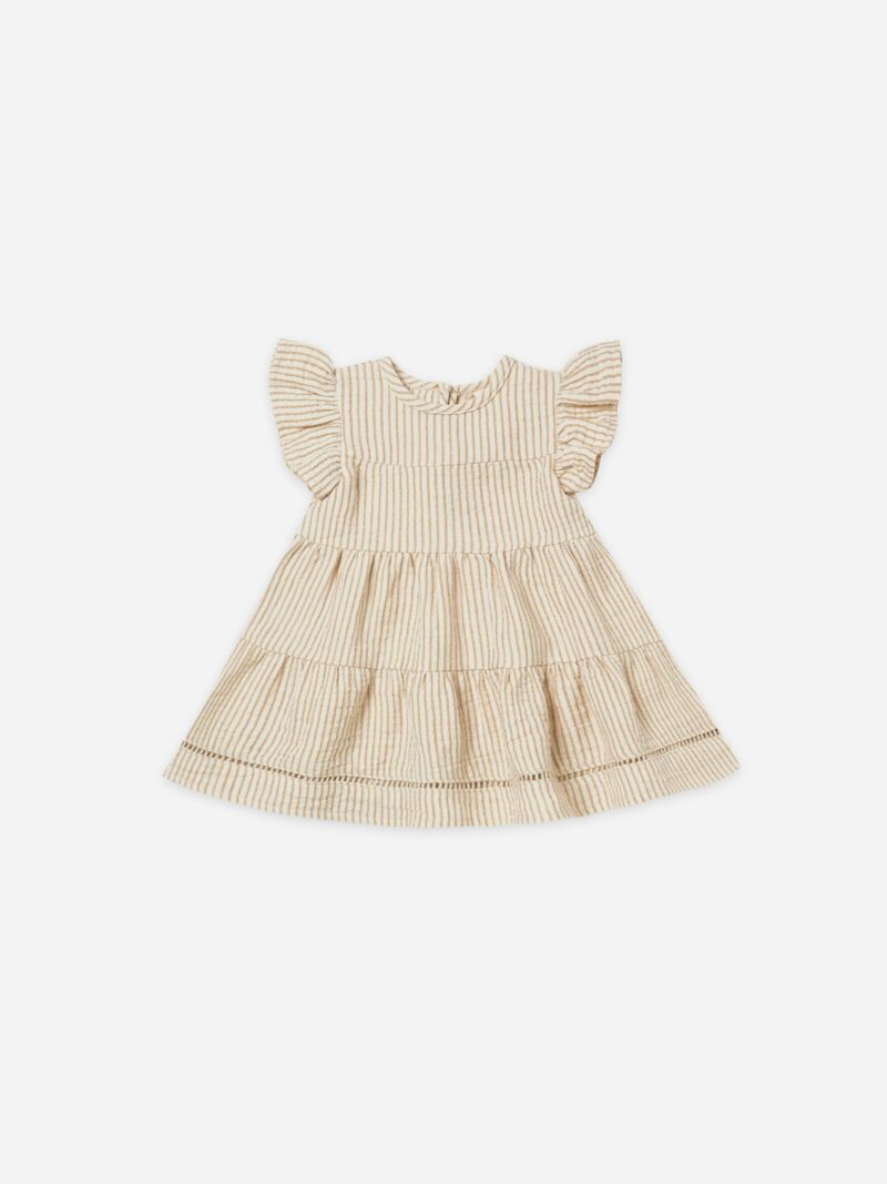 Quincy Mae Ocre Stripe Short Sleeve Belle Dress