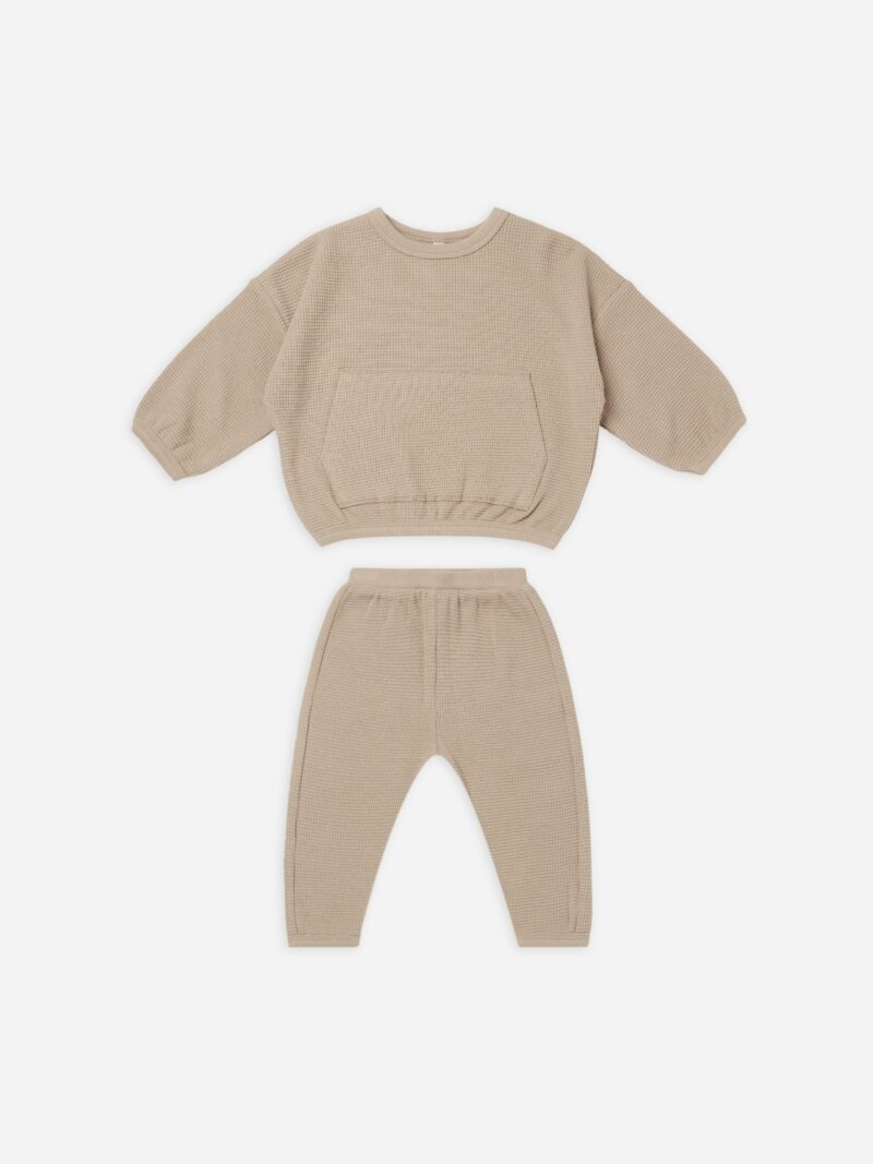 Quincy Mae Warm Grey Waffle Tee and Pant Set