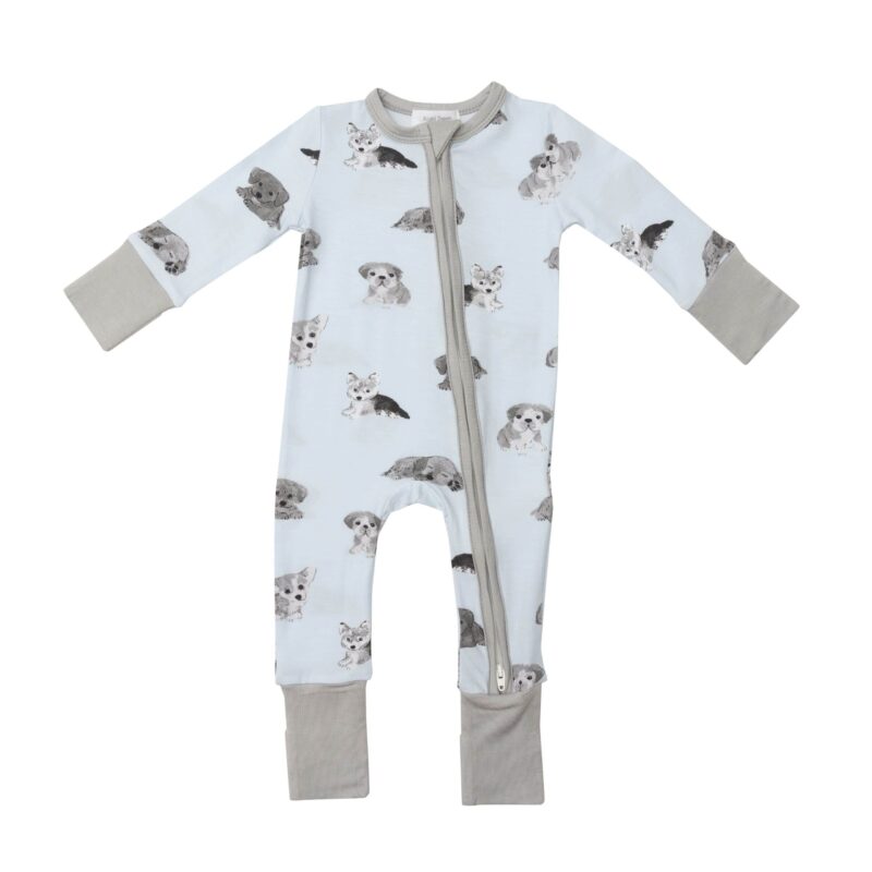 Angel Dear Soft Grey Puppies Bamboo Viscose Zipper Romper