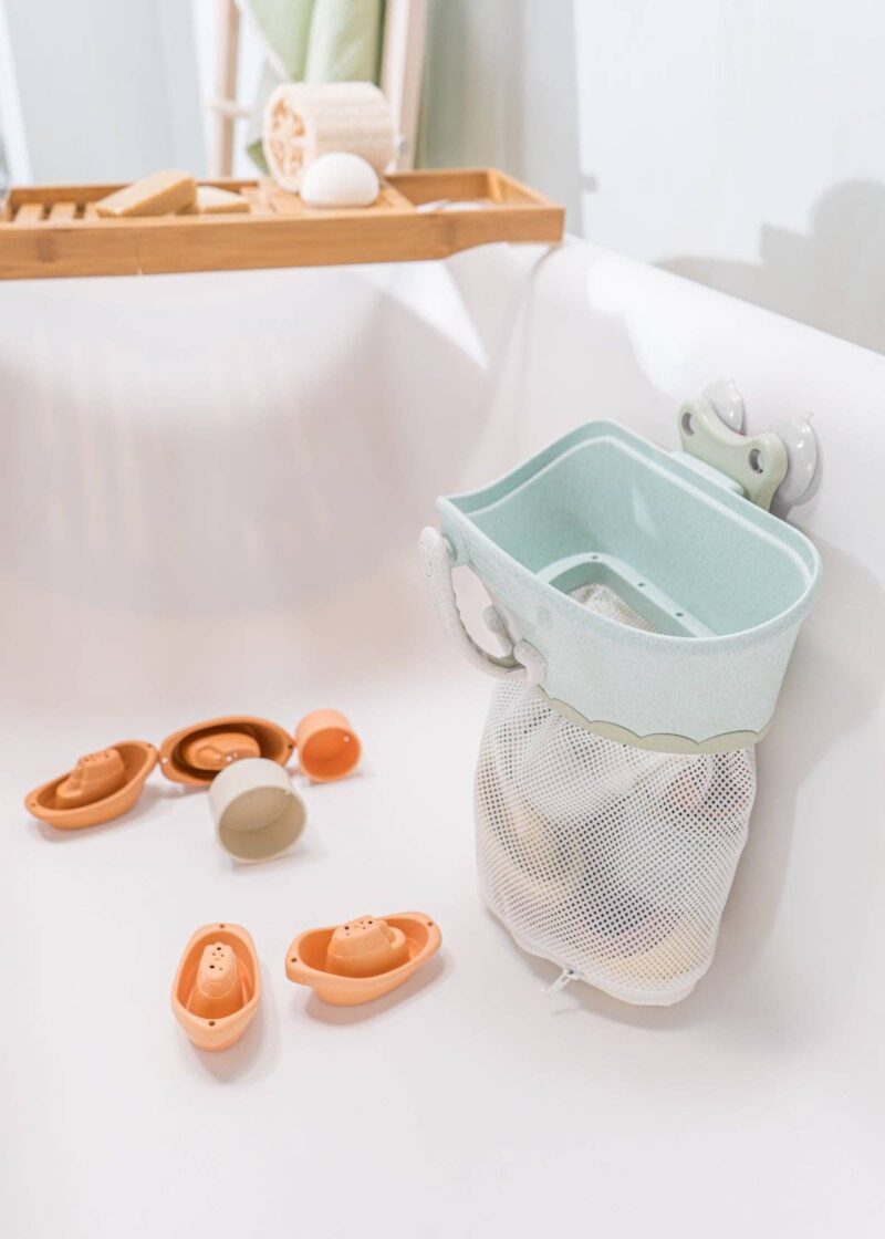 Coco Village Bath Toy Organizer Set With Stackable Cups and Boats