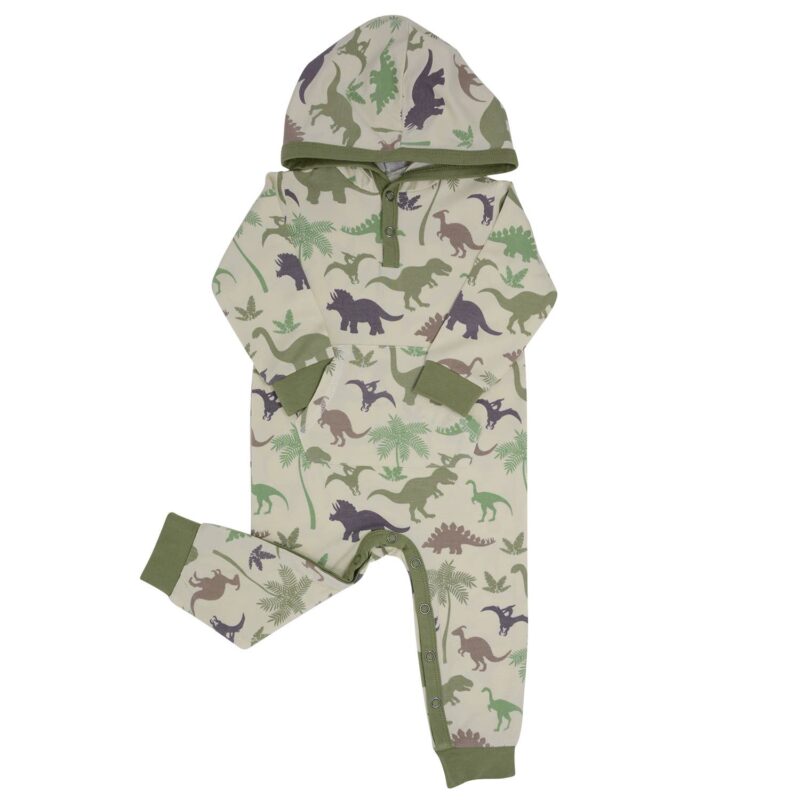 Sweet Bamboo Green Dino Bamboo Hooded Pocket Romper