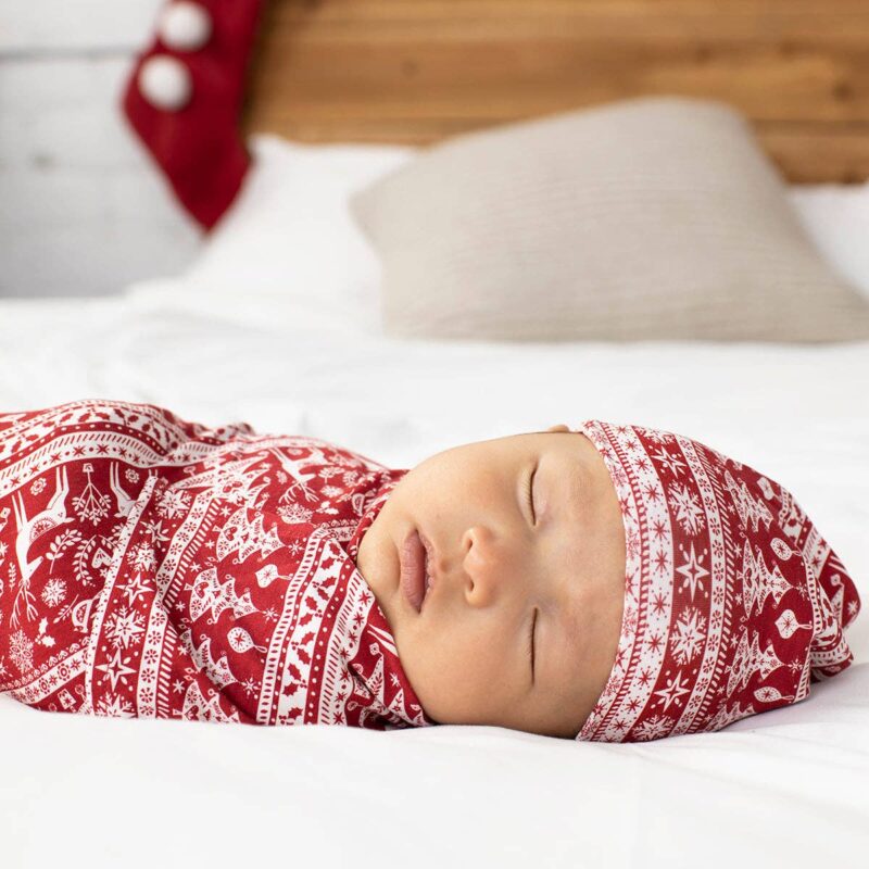 Little Sleepies Reindeer Cheer Bamboo Viscose Swaddle and Hat Set