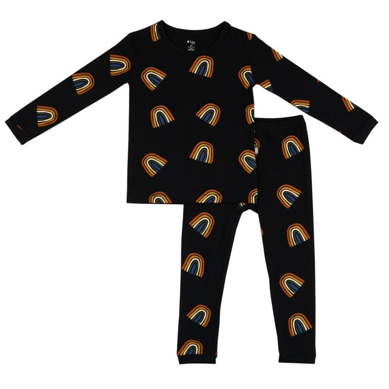 Kyte BABY Toddler Pajama Set in Rust Rainbow on Midnight