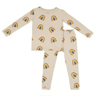 Kyte BABY Toddler Pajama Set in Rust Rainbow on Oat