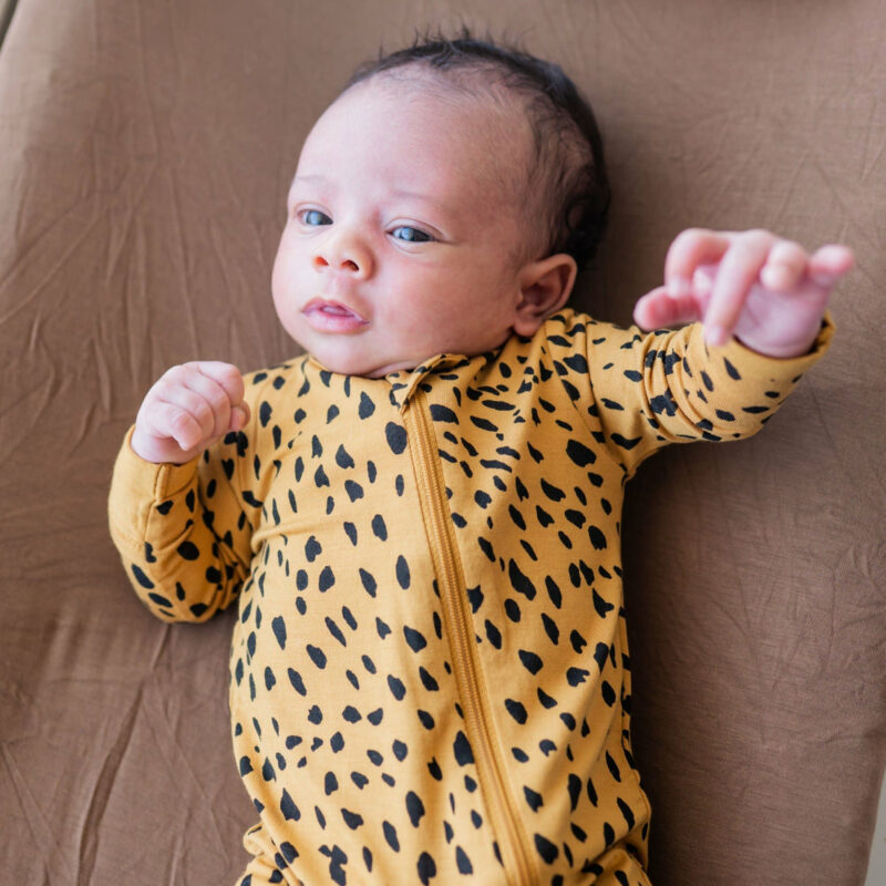 Zippered Romper in Marigold Cheetah from Kyte BABY