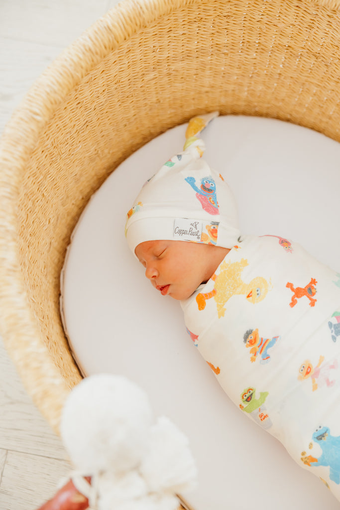 Sesame Friends Knit Swaddle Blanket from Copper Pearl