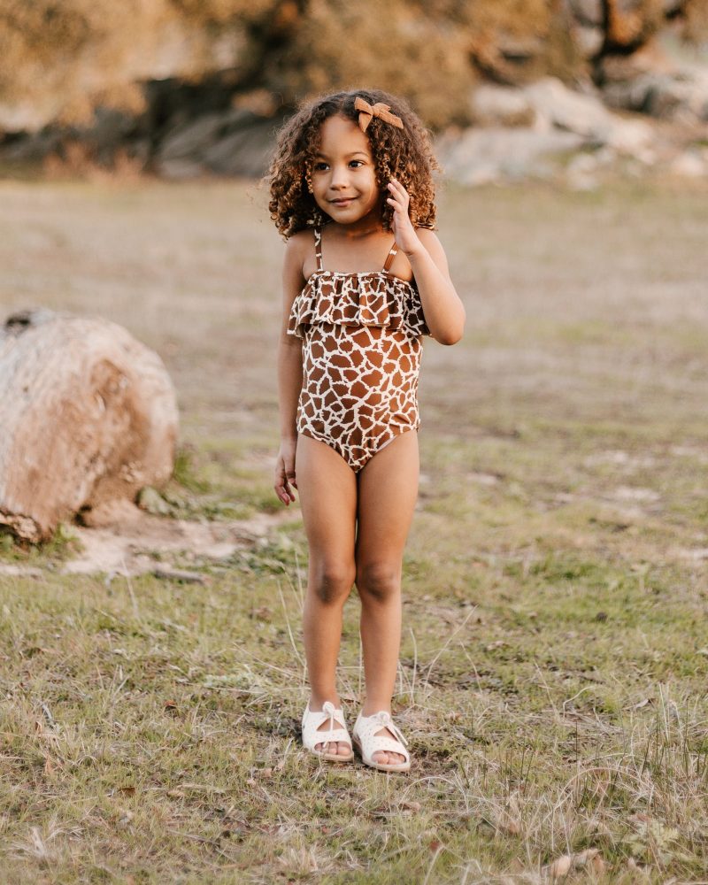 Rylee & Cru Ruffle One-Piece in Giraffe Spots