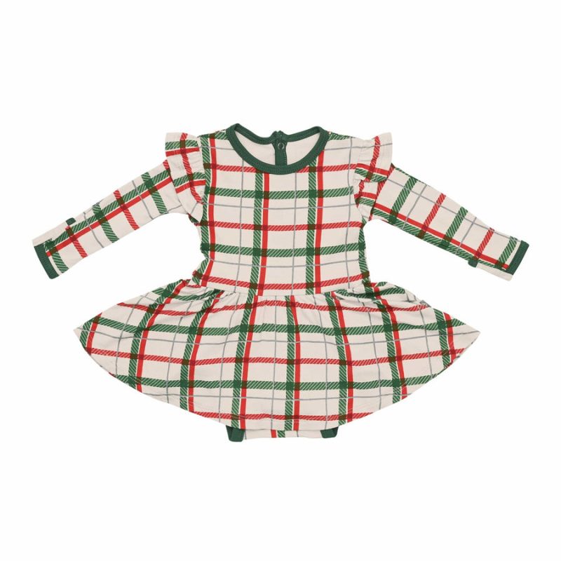 Kyte BABY Long Sleeve Twirl Bodysuit in Hunter Plaid