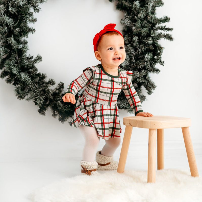 Long Sleeve Twirl Bodysuit in Hunter Plaid