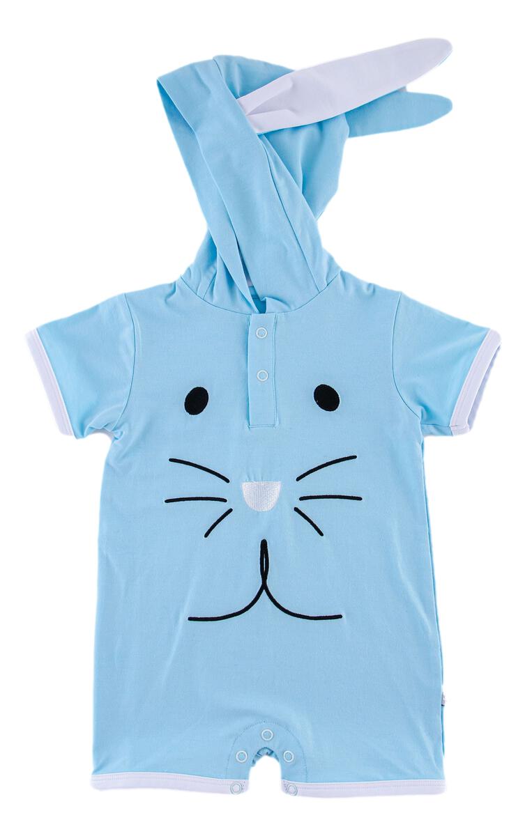 Blue Bunny Hooded Shortie Romper available at Blossom