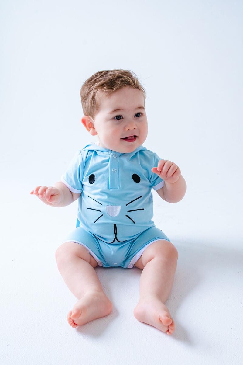 Blue Bunny Hooded Shortie Romper