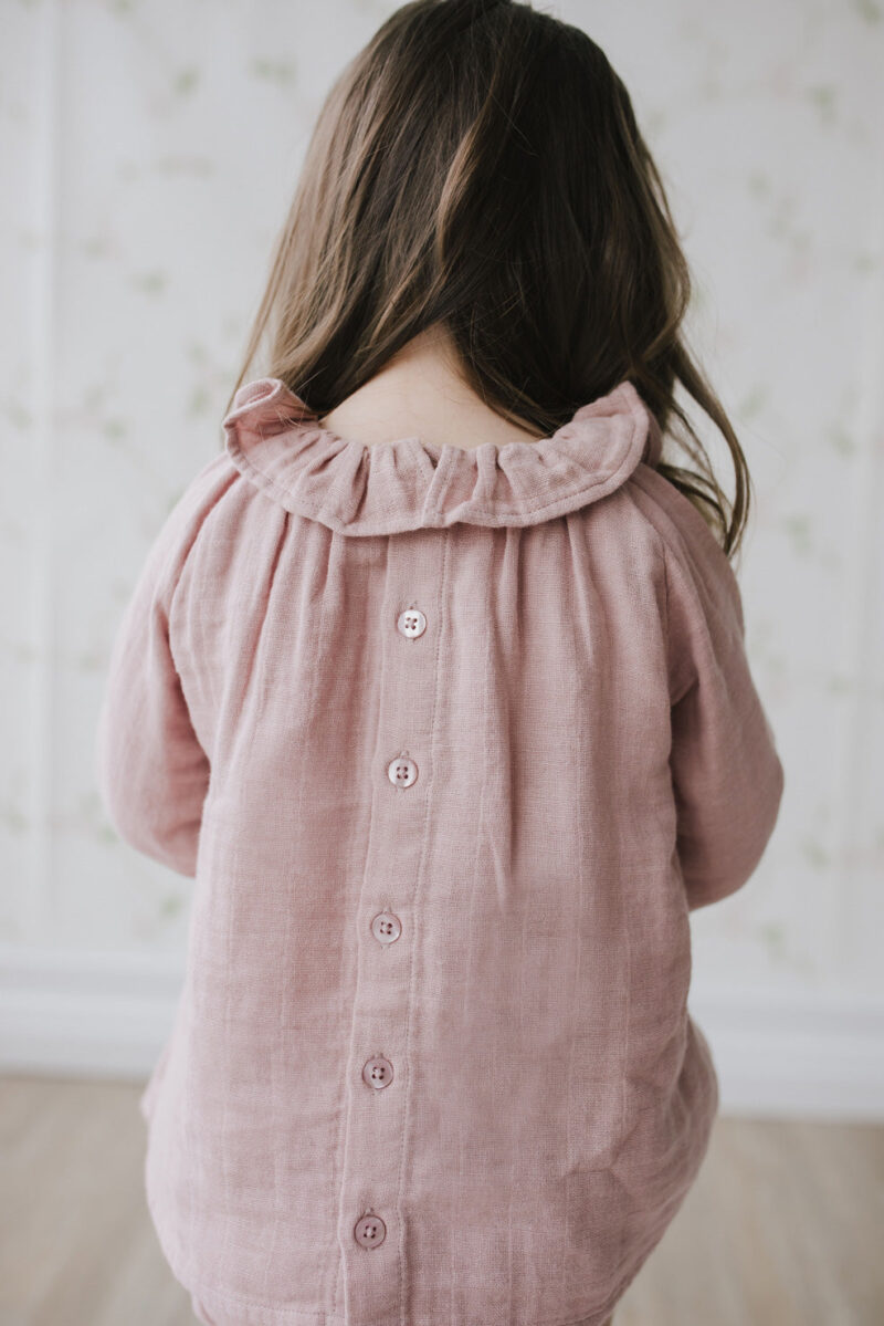 Organic Cotton Muslin Long Sleeve Top in Ash Pink from Jamie Kay