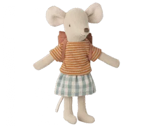 Maileg Big Sister Tricycle Mouse with Old Rose Bag