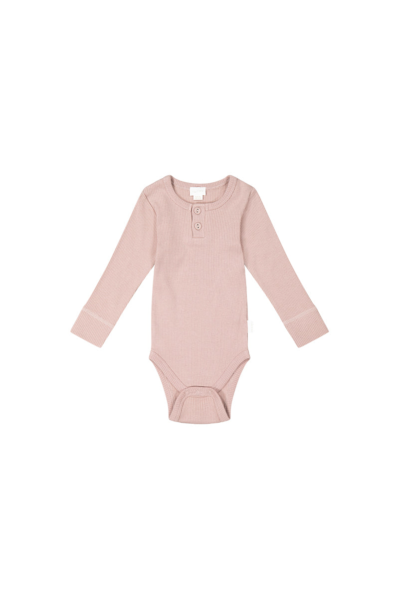 Organic Cotton Fine Rib Bodysuit in Dusky Rose from Jamie Kay