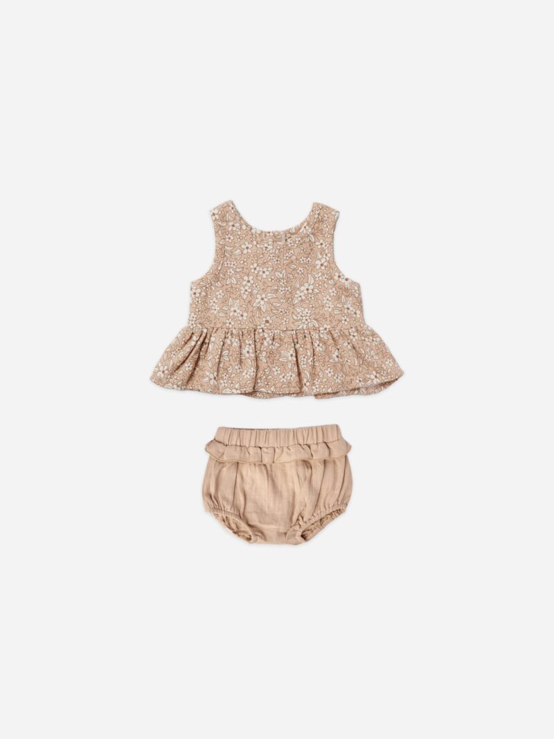 Quincy Mae Sleeveless Peplum Set in Apricot Floral