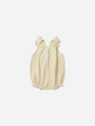 Quincy Mae Ribbed Ruffle Romper in Yellow Stripe