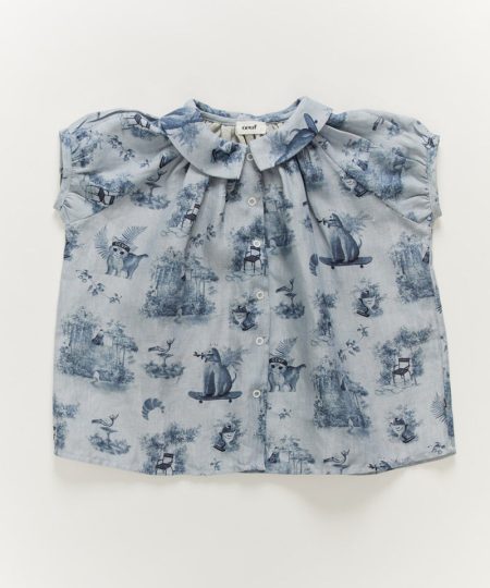 Oeuf Short Sleeve Blouse in Toile De Jouy