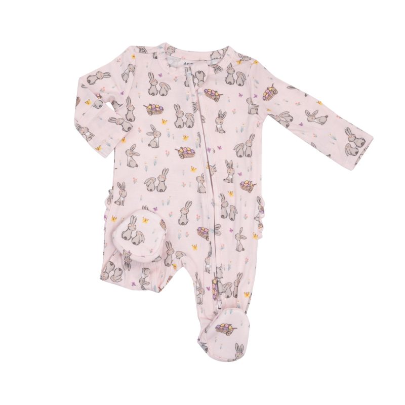 Angel Dear Pink Bunnies Bamboo Viscose Ruffled Footie