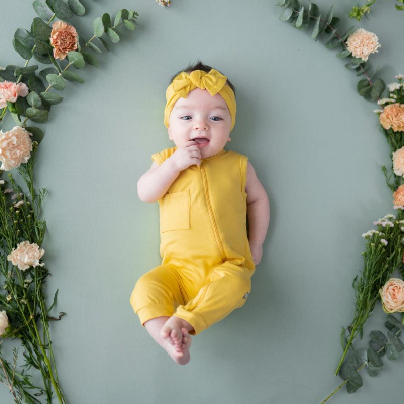 Sleeveless Zippered Romper in Butter from Kyte BABY