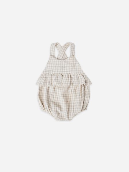 Quincy Mae Penny Romper In Silver Gingham