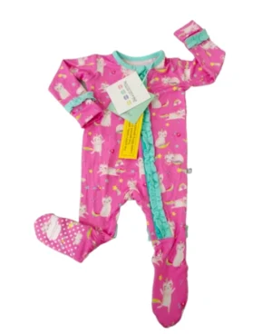 Macaron + Me Unicorn Kitty Bamboo Viscose Ruffle Footsie
