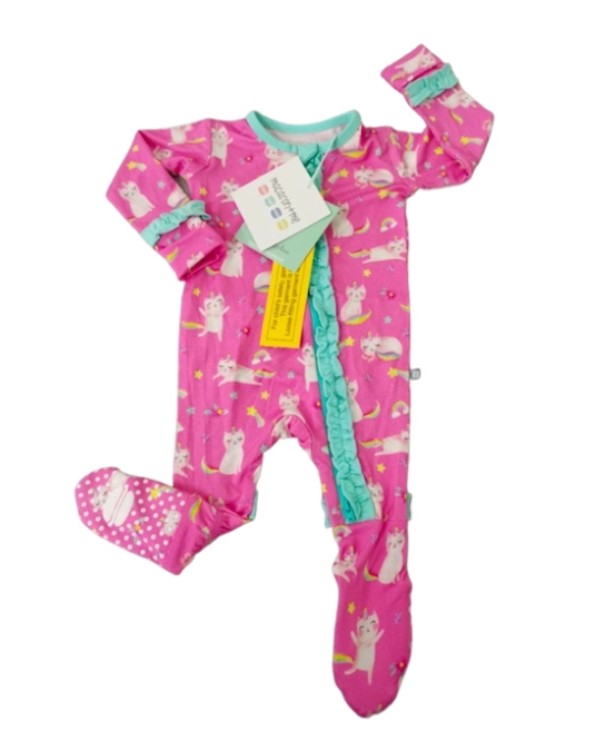 Macaron + Me Unicorn Kitty Bamboo Viscose Ruffle Footsie