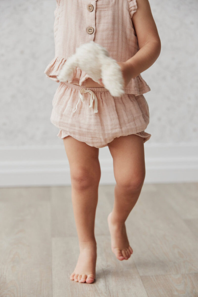 Organic Cotton Muslin Frill Bloomer in Misty Pink from Jamie Kay