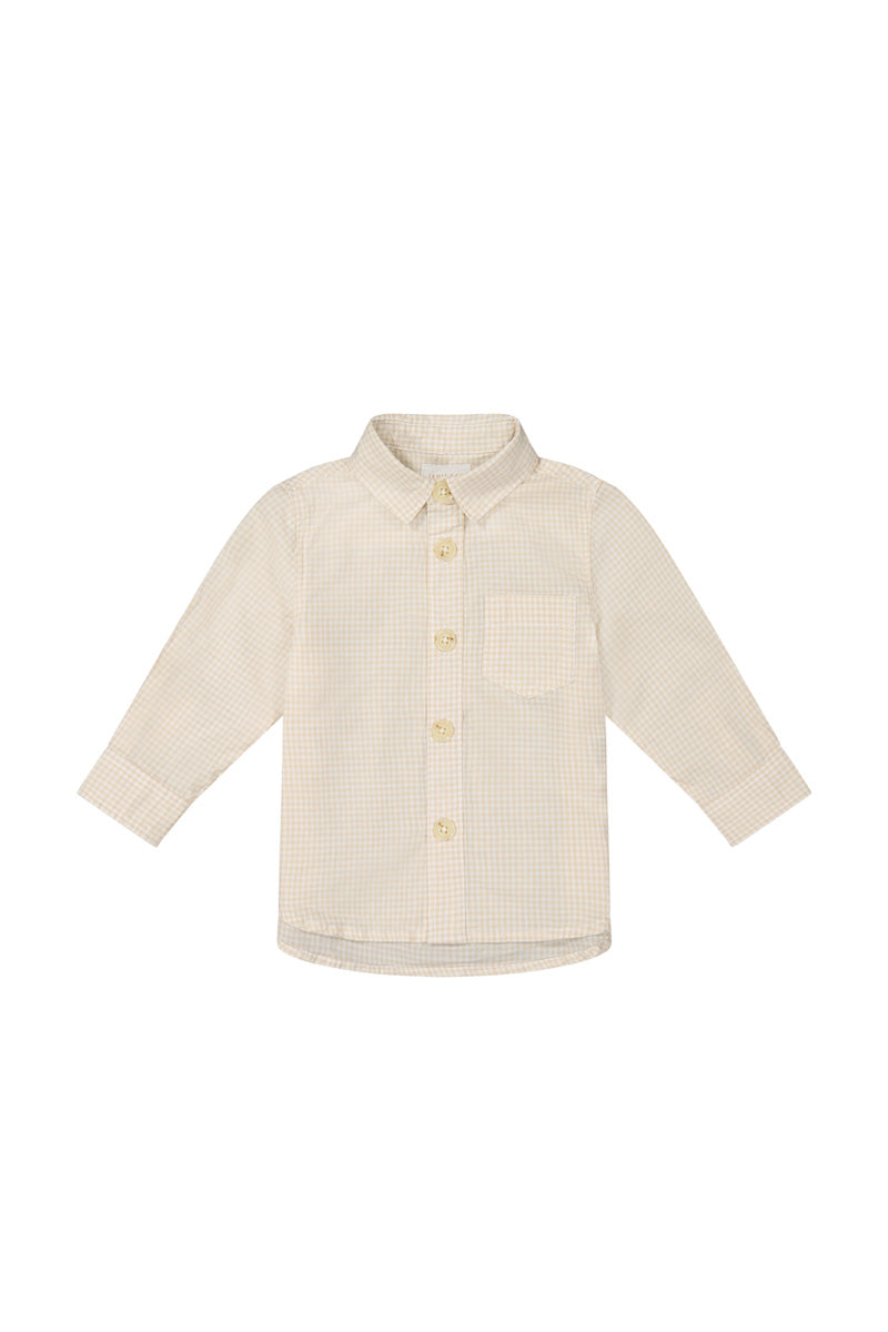 Organic Cotton Isaiah Shirt in Sesame Gingham available at Blossom