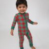 Angel Dear Holiday Plaid Bamboo Viscose Zipper Romper