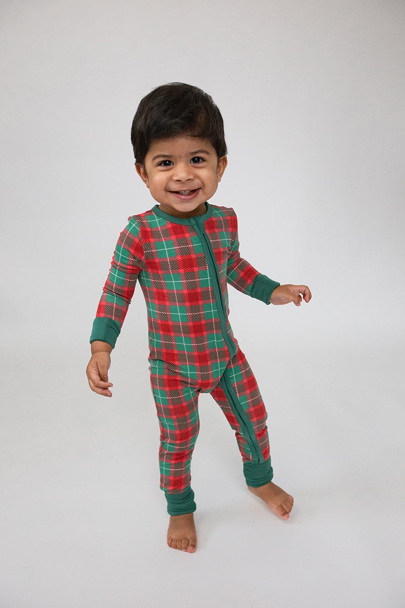 Angel Dear Holiday Plaid Bamboo Viscose Zipper Romper
