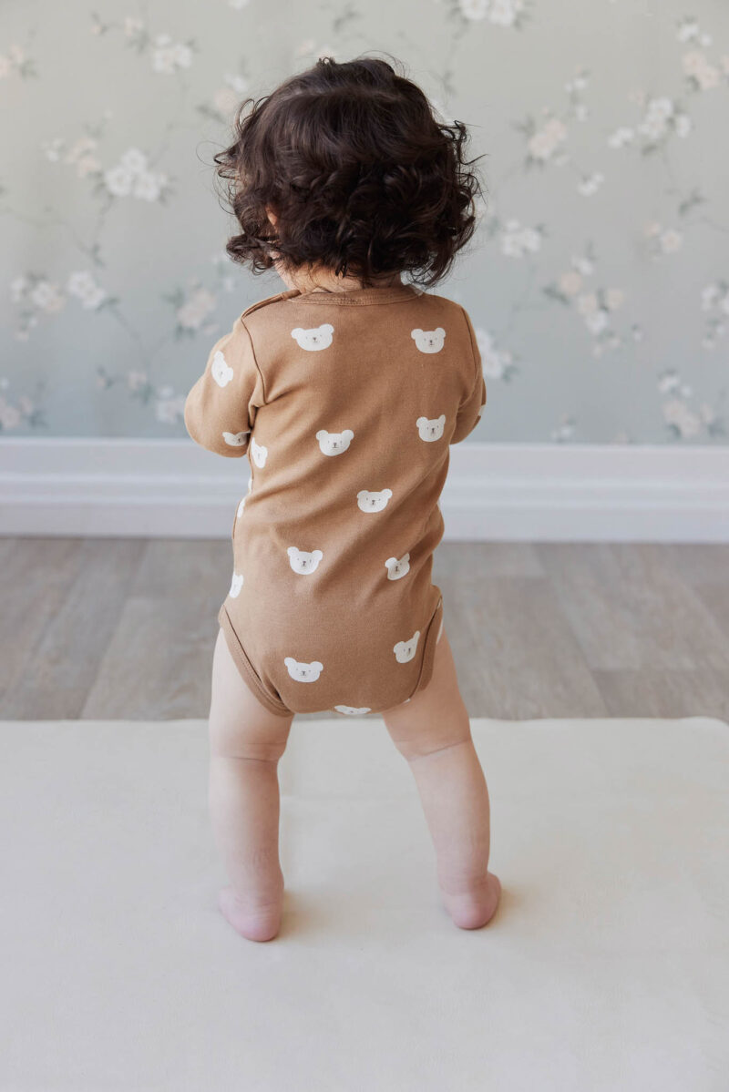 Organic Cotton Fernley Long Sleeve Bodysuit in Bears Caramel Cream