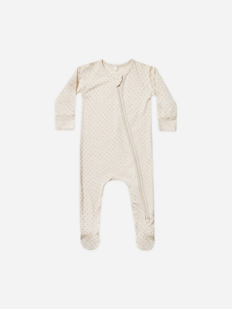 Quincy Mae Bamboo Zip Footie in Oat Check