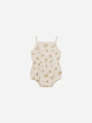 Quincy Mae Waffle Cinch Romper in Honey Flower